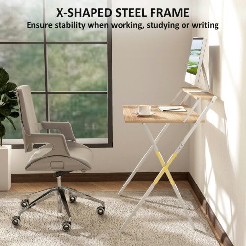 Wyld Haus Mane  81.5cm Wooden Natural Folding Desk With Raised Monitor Shelf