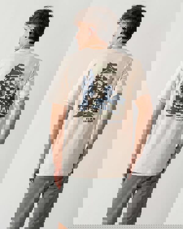 back shot of a model wearing a Fjallraven Swedish Forest Mens T-Shirt in Chalk White 113