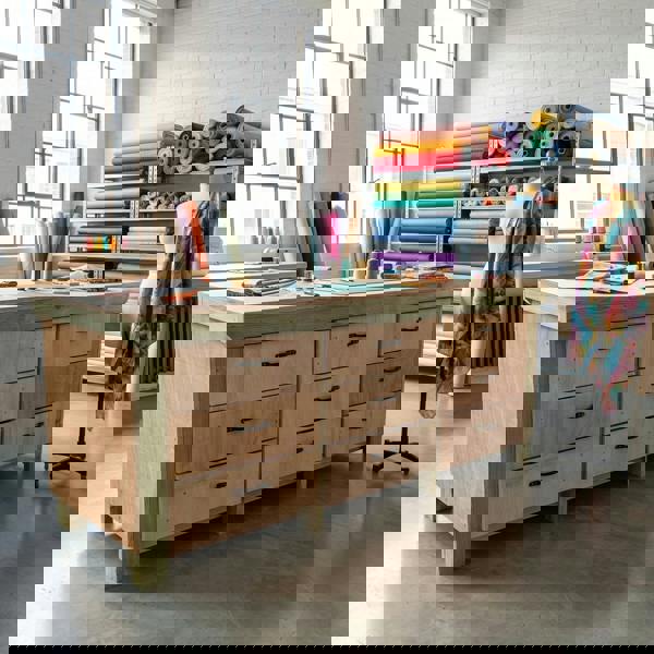 Wooden eucalyptus Top Workbench – Sturdy Tool Cabinet with Multiple Drawers for Organized Storage, Ideal for Dry Indoor Spaces Such as Garages, Workshops, and Studios