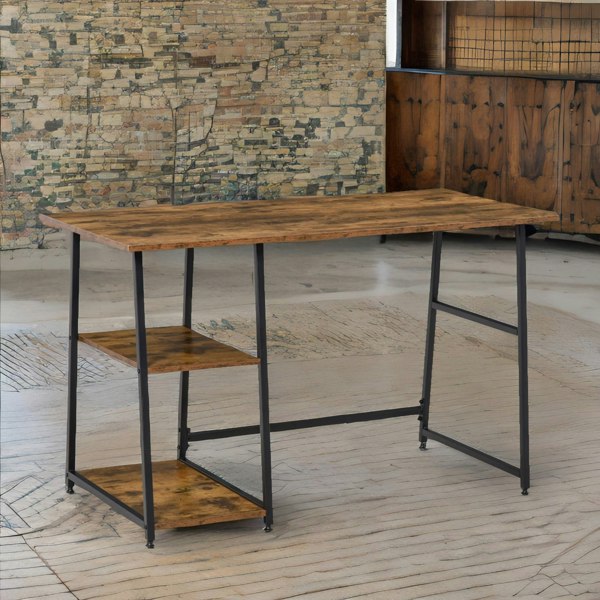 Rafaelo Mobilia Industrial Rustic Writing Desk With 2 Shelves