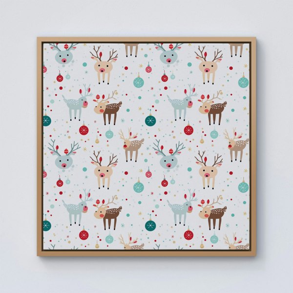 Warren Reed Happy Reindeer With Christmas Lights Framed Canvas