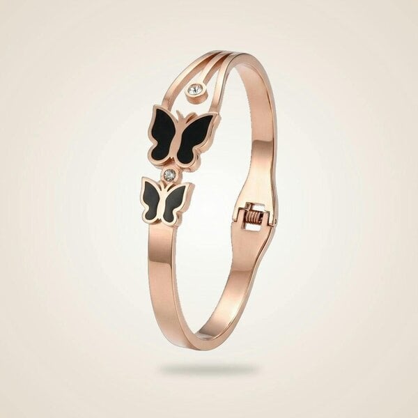 The Colourful Aura Rose Gold Dual Butterfly Slim Magnetic Design Bangle Bracelet