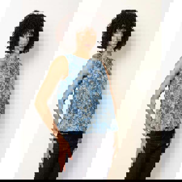 Blue Vanilla Paisley Rhinestone Detailed Bubble Hem Blouse