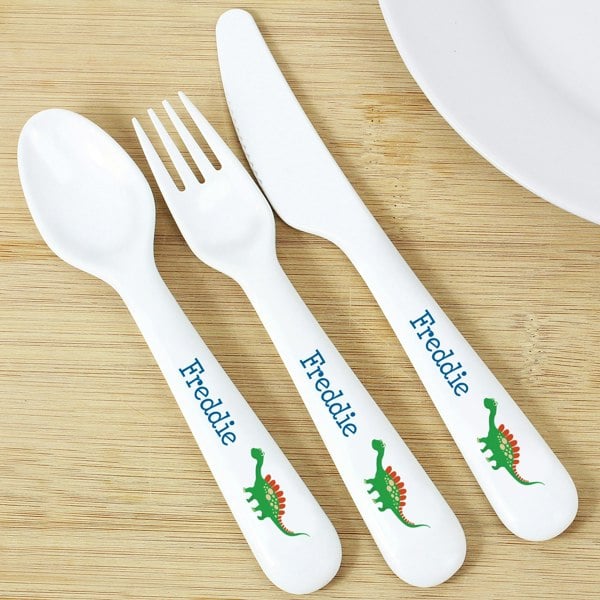 Personalised Memento Company Personalised Dinosaur 3 Piece Plastic Cutlery Set