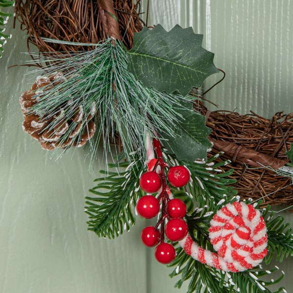 Samuel Alexander 40cm Candy Swirls Christmas Wreath with Pinecones Red Berries and Candy Canes