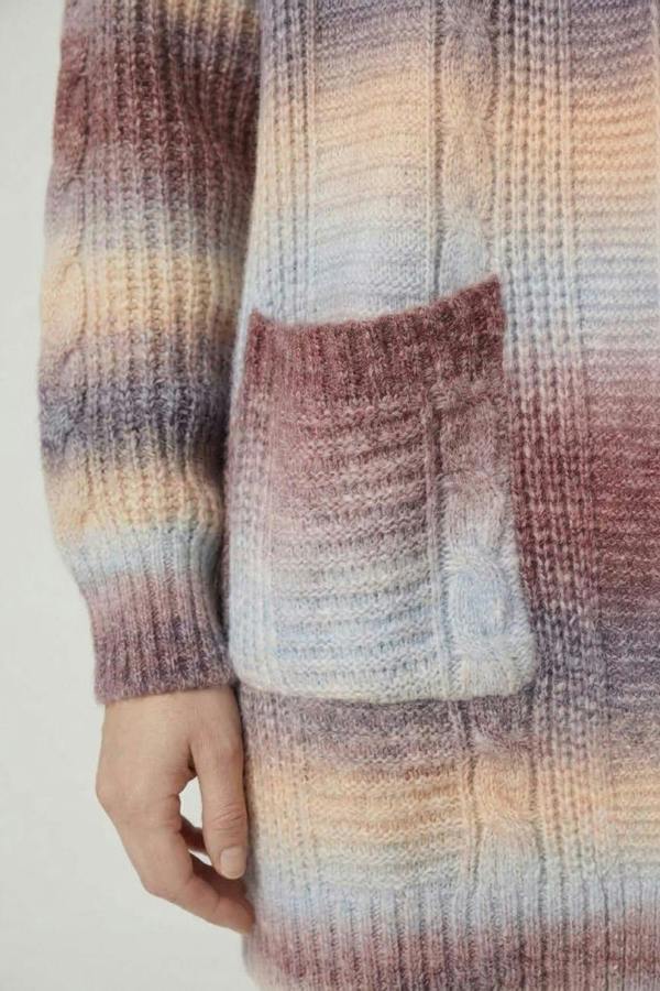 Brown | Striped Open Front Longline Cardigan