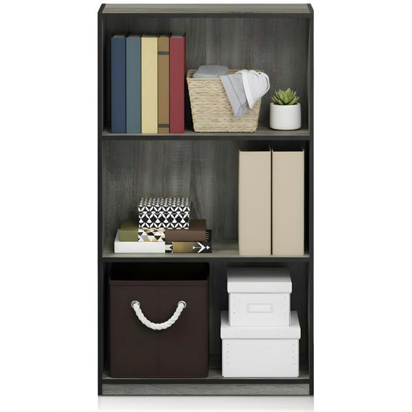 WALPLUS Basic 3-Tier Bookcase Storage Shelves, French Oak Grey/Black | Stylish Wall Art for Modern Homes