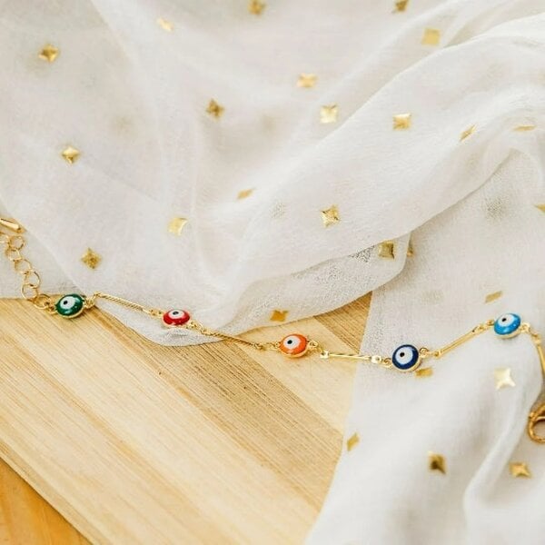 The Colourful Aura Multicolor Evil Eye Turkish Greek Protection Nazaria Anklet for Women