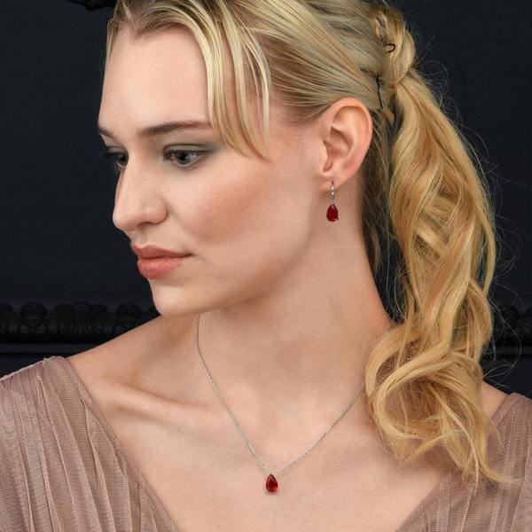 namana 925 Sterling Silver Red Pear Drop Earrings
