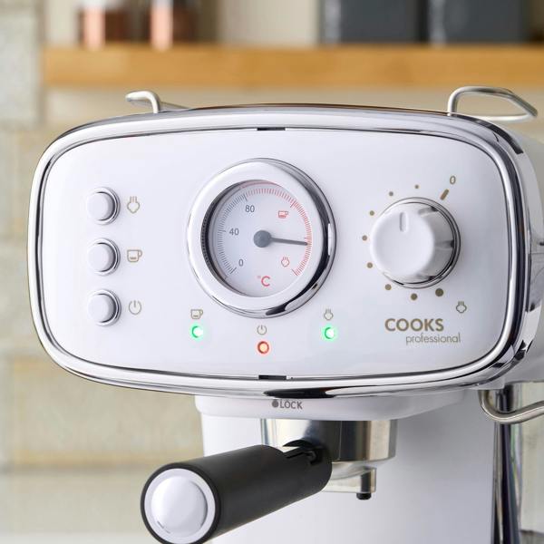 Cooks Professional Retro Espresso Machine | White / Silver