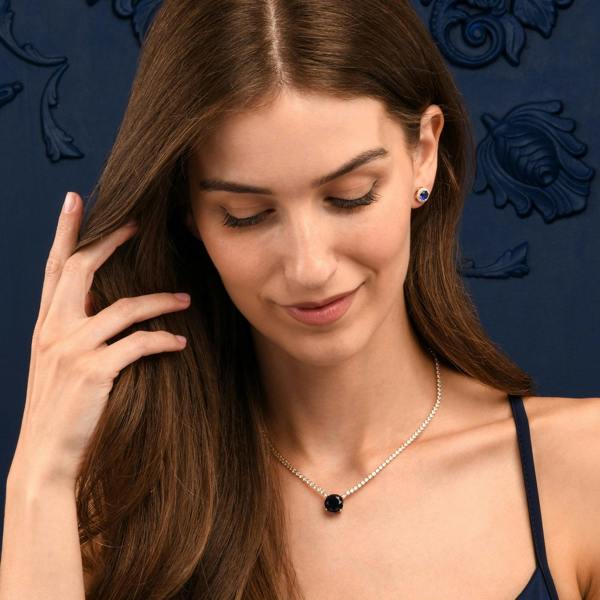 Zavana Gold Necklace with a Large Centre Blue Cubic Zirconia Stone