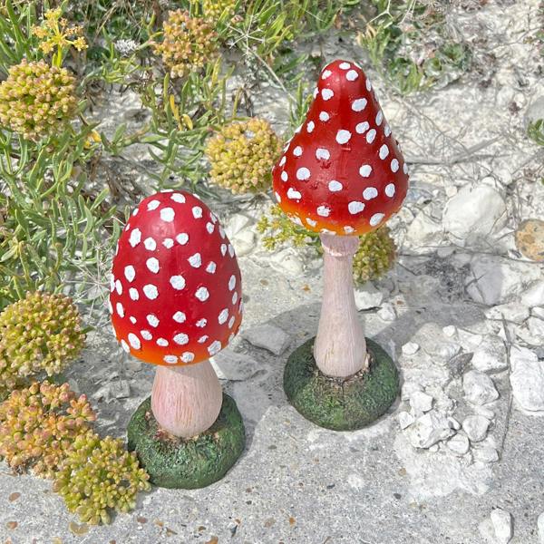 Farmwood Pair of Pointed Garden Mushroom Red Cap Toadstool Ornaments