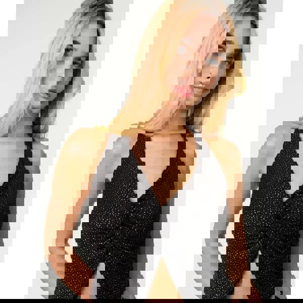 Pink Vanilla Glitter Mesh Twist Front Halter Top