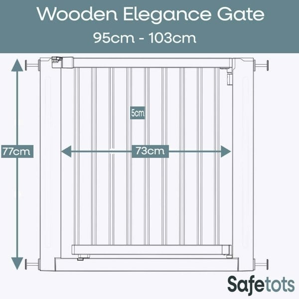 Safetots Wooden Elegance Gate, White, 95cm - 103cm, Pressure Fit Safety Gate, 73cm Extra Wide Doorway, Easy Installation