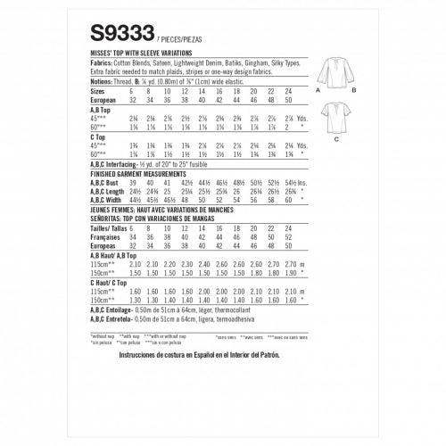 Simplicity Sewing Pattern 9333, Tops for Women, H5 (6-8-10-12-14) - Easy