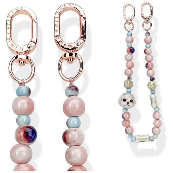 Nimmy Friends Nimmy Big Eye Cute Pet Bischon Fraise Dog Mobile Phone Chain Bag Charm Ceramic Bracelet Pink - N-XDY-SL-02