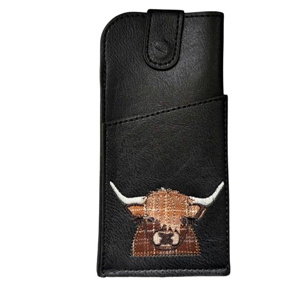 Fores Collection Highland Cow Faux Leather Glasses Case - Black