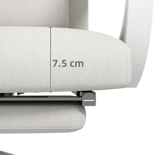 White cushioned armrest with measured width detail (7.5 cm)