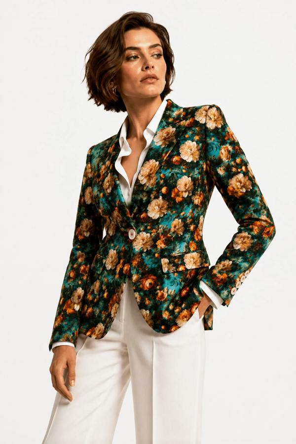 Aqua Renaissance Rose Print Blazer - Claudio Lugli Shirts