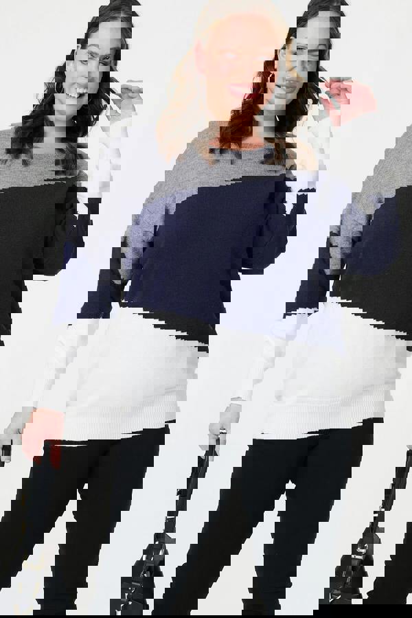 Navy | Curve Colour Block Relaxed Knit Sweater