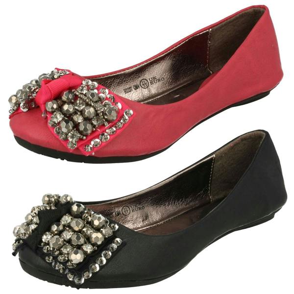 Cutie Girls Cutie Slip On Ballerina Pumps with Jewelled Bow