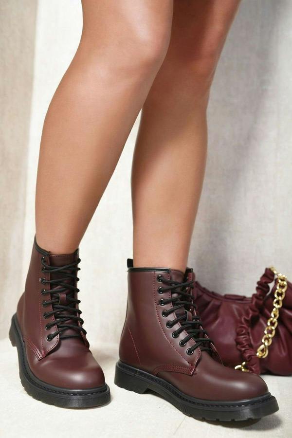 Rylee Lace-up Platform Ankle Boots - Wine