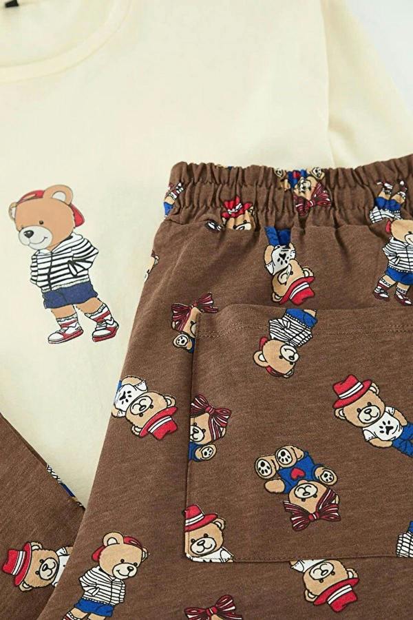 WOVCOR 2-Piece Teddy Bear Print Knit Pajama Set