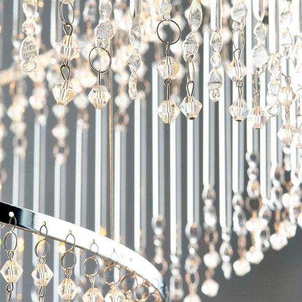 Ceiling Chandelier Pendant Light GLASS & CHROME 24x Bulb Feature Lamp Holder Loops