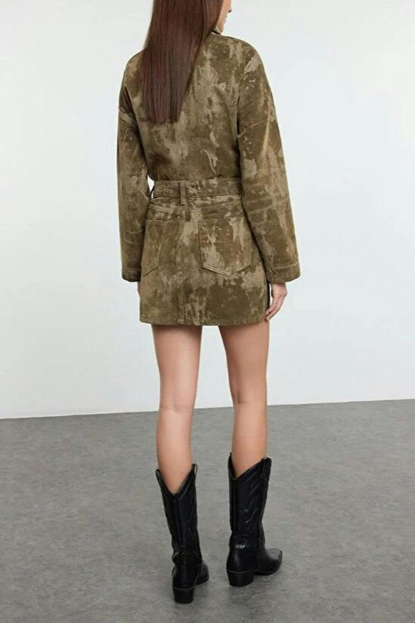 WOVCOR Suede-Look Normal Waist Mini Denim Skirt