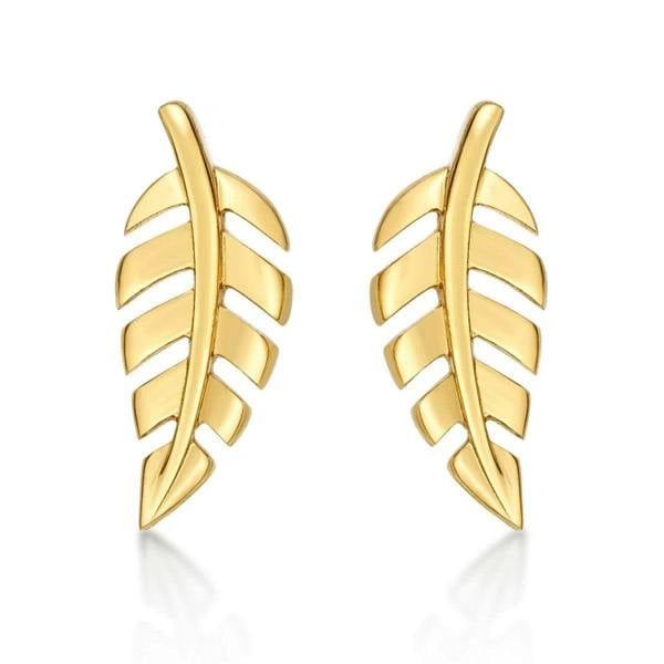 Small Gold Plated Feather Stud Earrings for Women - namana.london