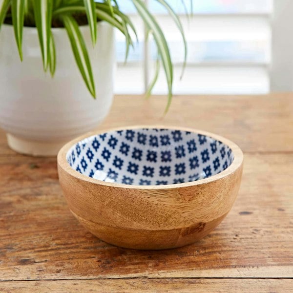 Paper High Blue Patterned Mango Wood Bowl