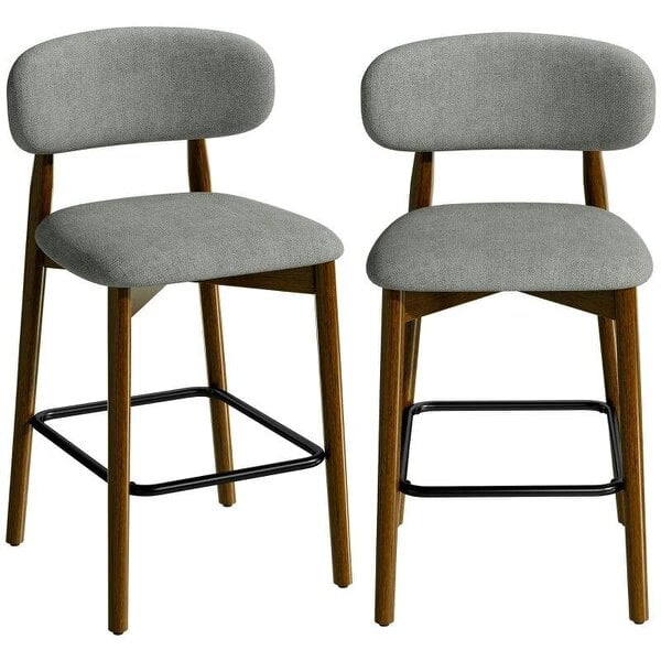 Bar Stools Curved Open Back Padded Seat Footrest Set of 2 for Kitchen Grey