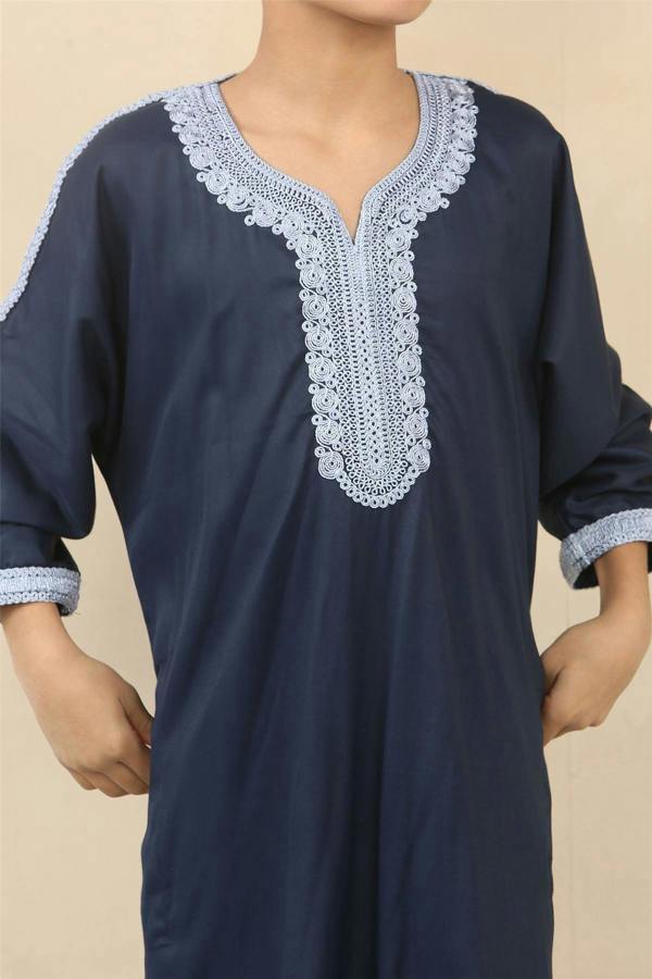 Infinity Leather Kid's Boys Blue Moroccan Thobe Jubba Robe Eid Djellaba Gandoura
