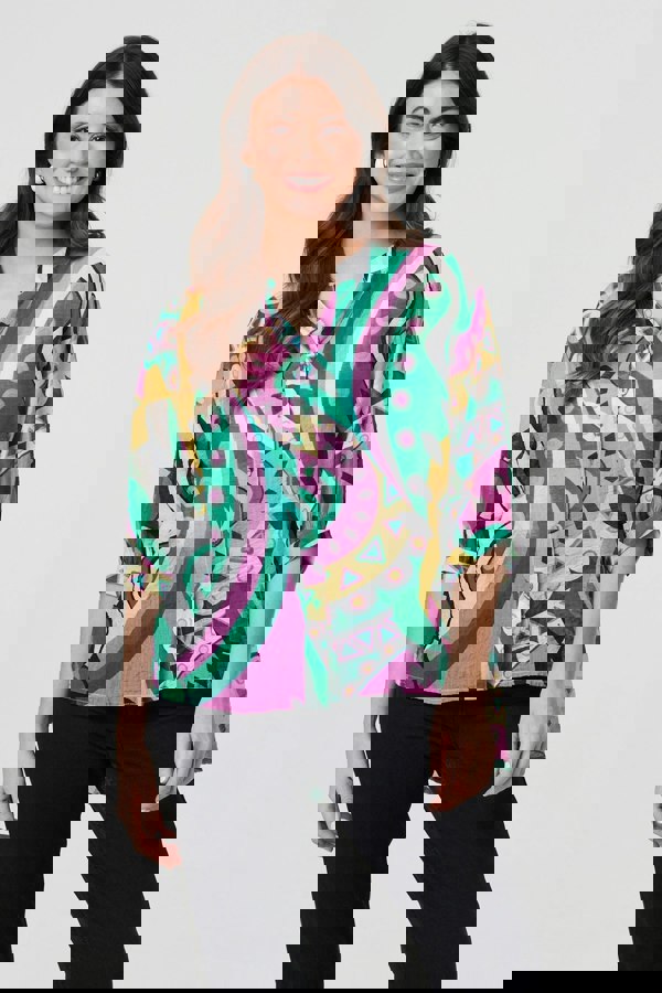 Green | Abstract Print 3/4 Sleeve Relaxed Shirt
