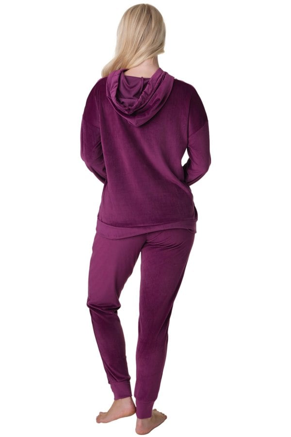 Camille Burgundy Supersoft Velour Loungewear Pyjama Set