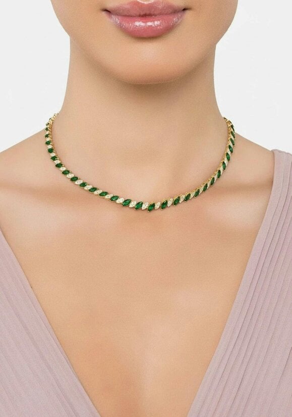 Latelita Viscountess Statement Tennis Necklace Emerald Gold
