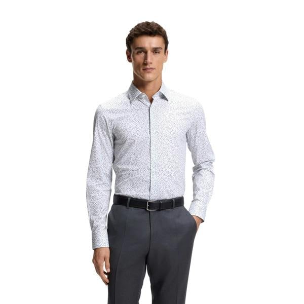 Boss Mens Micro-Dot Regular Long-Sleeved Shirt - Blue - 