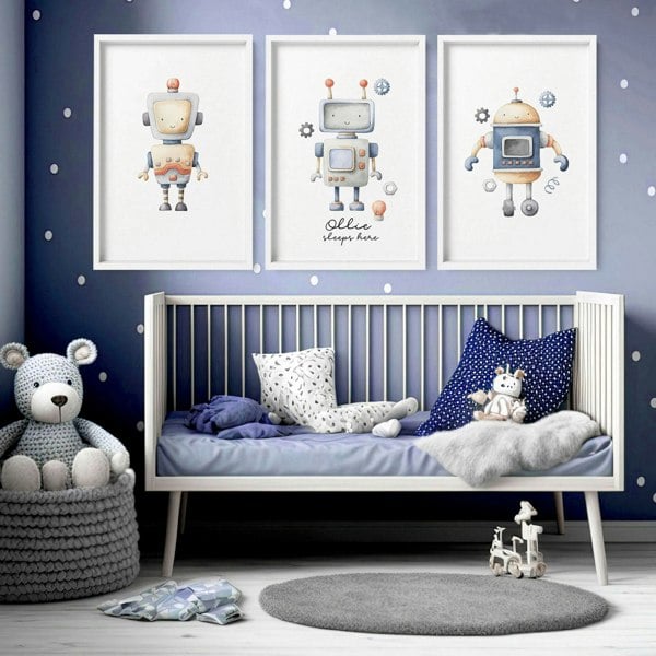 Wall art nursery | set of 3 vintage Robots art prints