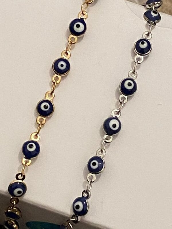 The Colourful Aura Golden Blue Evil Eye Minimalist Adjustable Protection Beaded Turkish Anklet