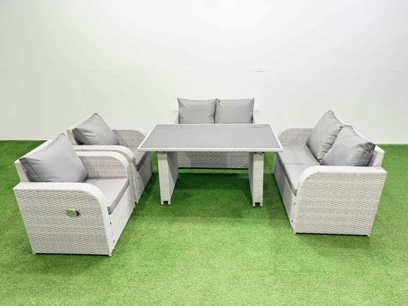 Fimous Outdoor PE Rattan Sofa Reclining Chair Set Patio Garden Furniture Sets with Cushions Light Grey 5 Pieces