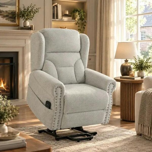 Riser Recliner Chair with Massage and Heat, Chenille Electric Power Lift Recliner Chair, Light Grey - Light Grey