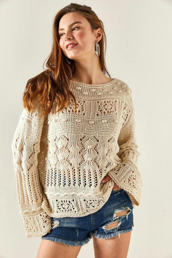 Hoxton Gal Mini Pom-Pom Openwork Cotton Knit Blouse