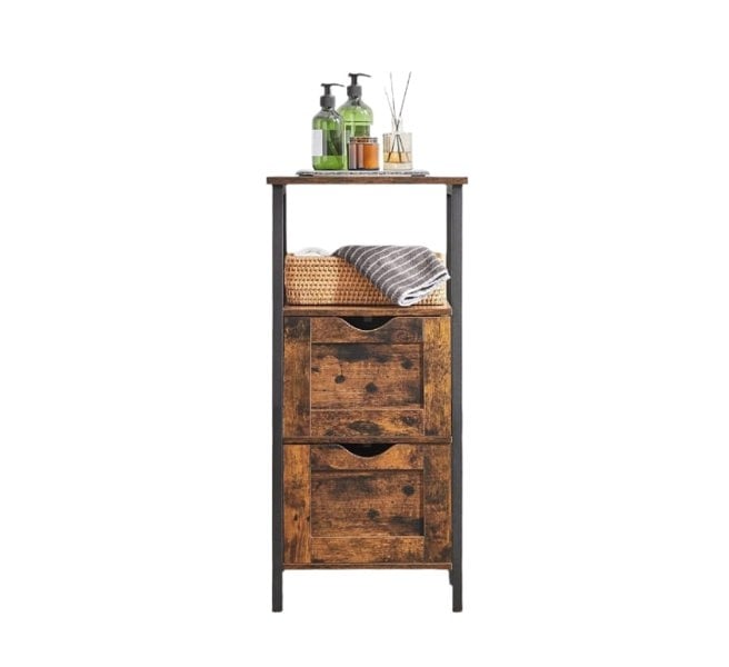 Modcraft Slim Bathroom Floor Cabinet with 2 Drawers and Open Shelf for Bathroom, Bedroom, or Living Room