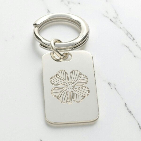 Christopher James of London Sterling Silver Four Leaf Clover Keyring With Optional Engraving