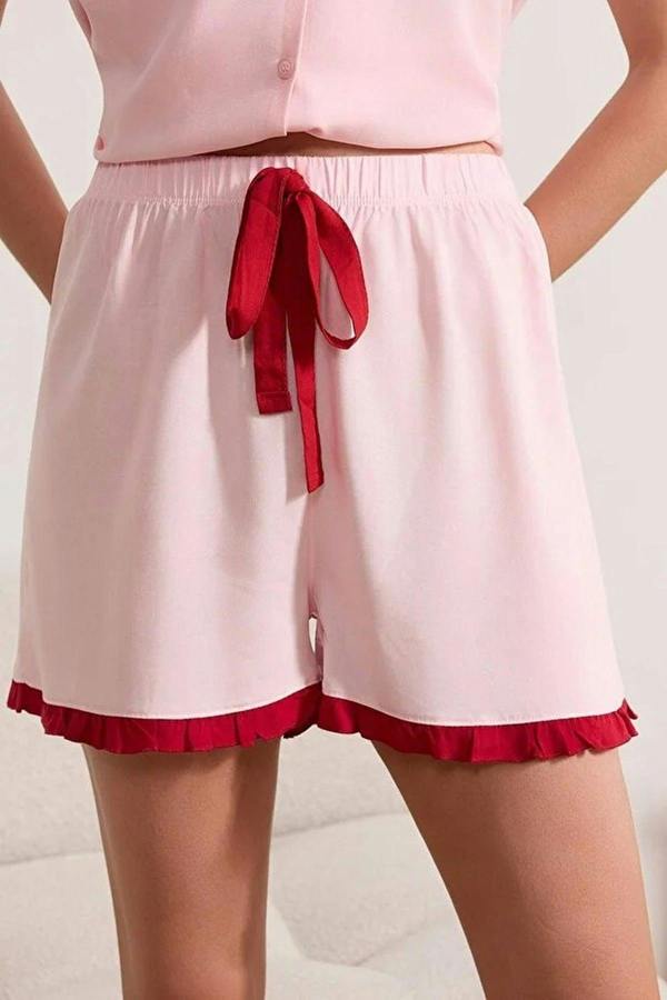 WOVCOR 2-Piece Ruffled Viscose Woven Pajama Set