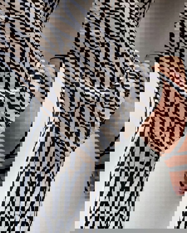 Antonia York Black & Cream Trousers | Evie Slim Elasticated Waist Abstract Print Pants