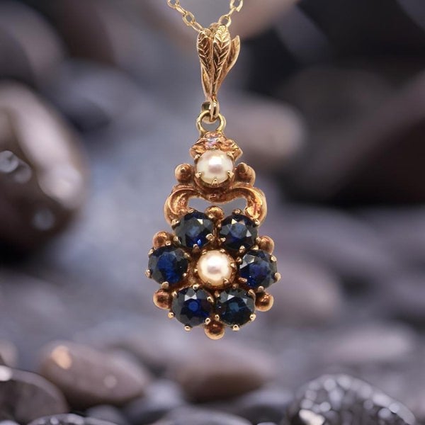 A vintage Sapphire and Pearl pendant