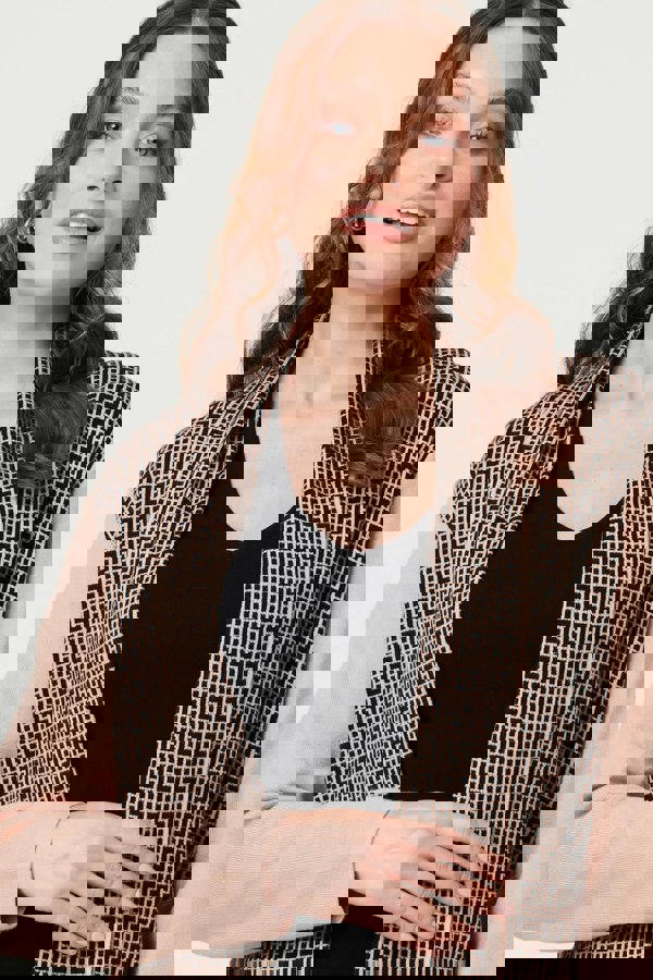 Beige | Printed Fringed Scarf Detail Long Jacket