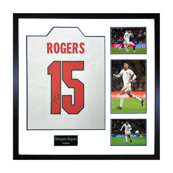 Morgan Rogers Signed England Home Shirt Elite Frame