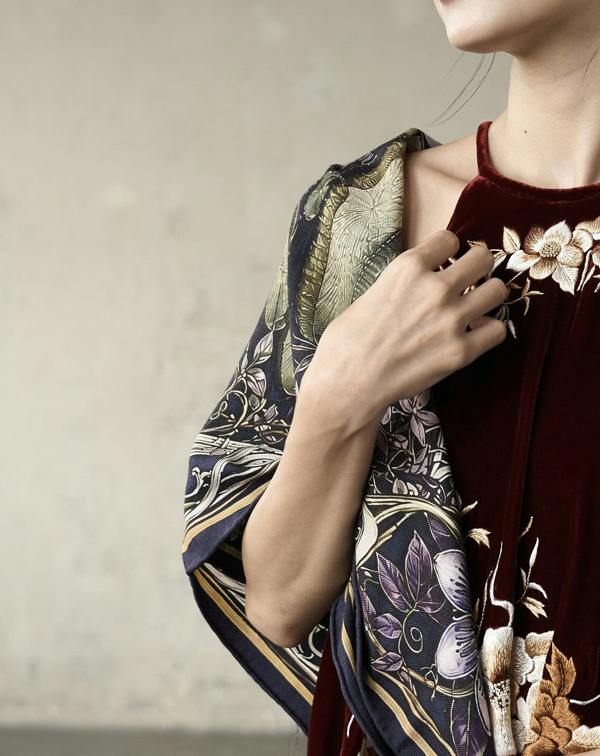 Waterlily House at Night Wool Silk Scarf – Double-Sided Print, Hand-Rolled Hem